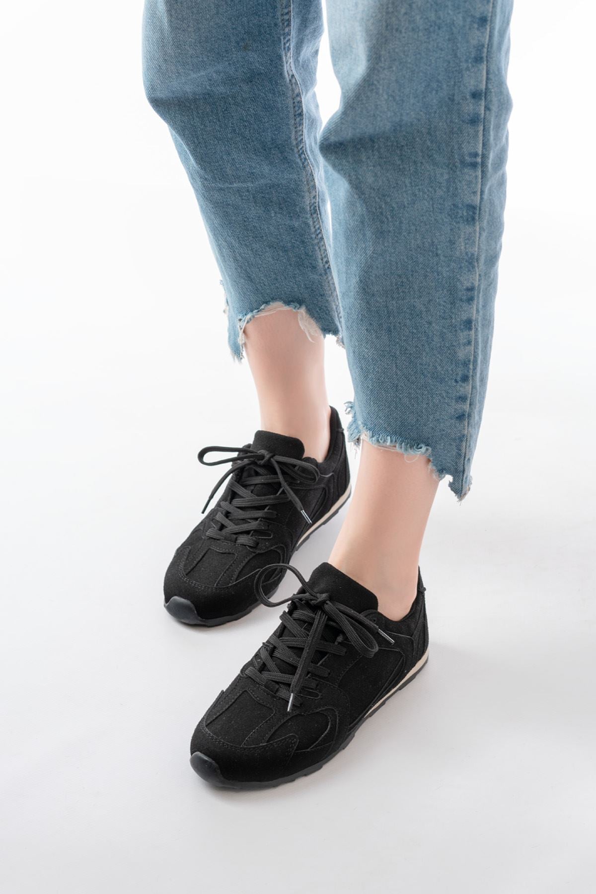 RS-01 Siyah Süet İnce Taban Günlük Spor Ayakkabı - Siyah Süet