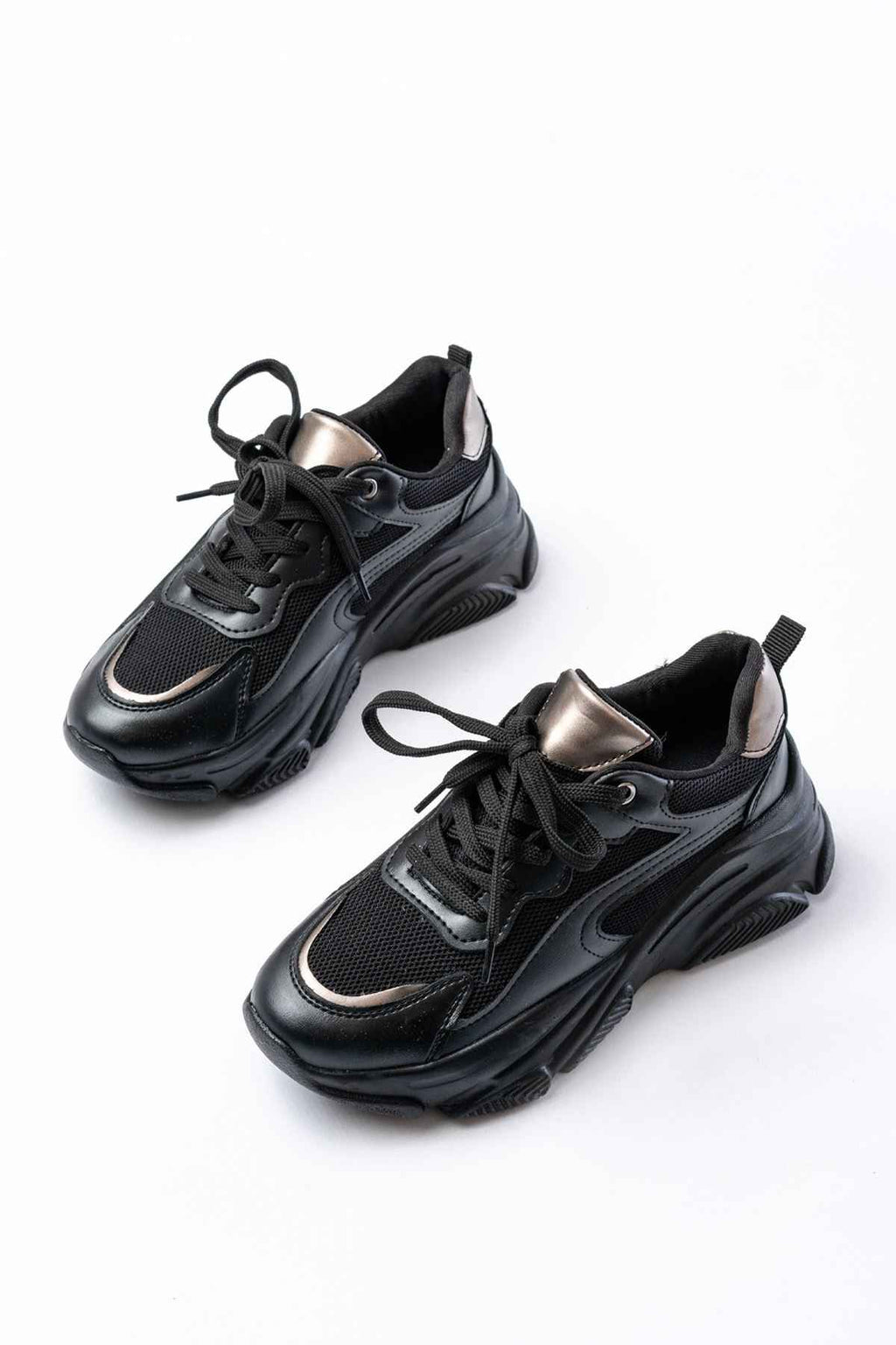 Ayakkabı Aşkı Sp-149 Siyah Platin Bağcıklı Fileli Günlük Spor Ayakkabı