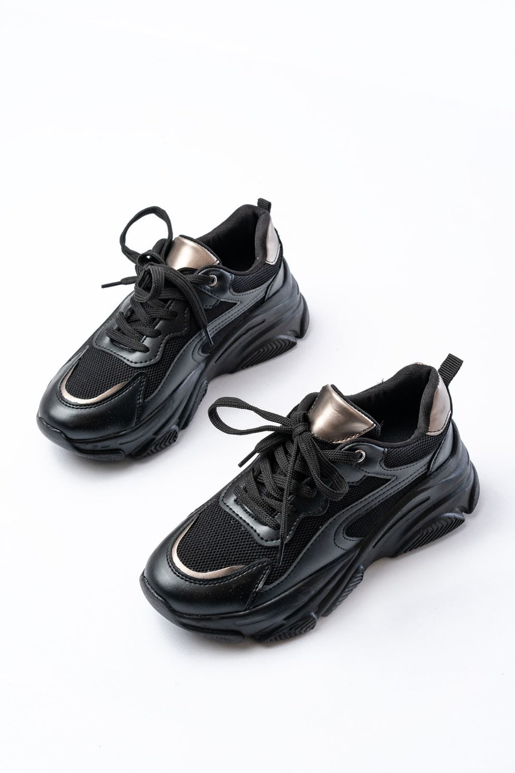 Ayakkabı Aşkı Siyah Platin Bağcıklı Fileli Günlük Spor Ayakkabı