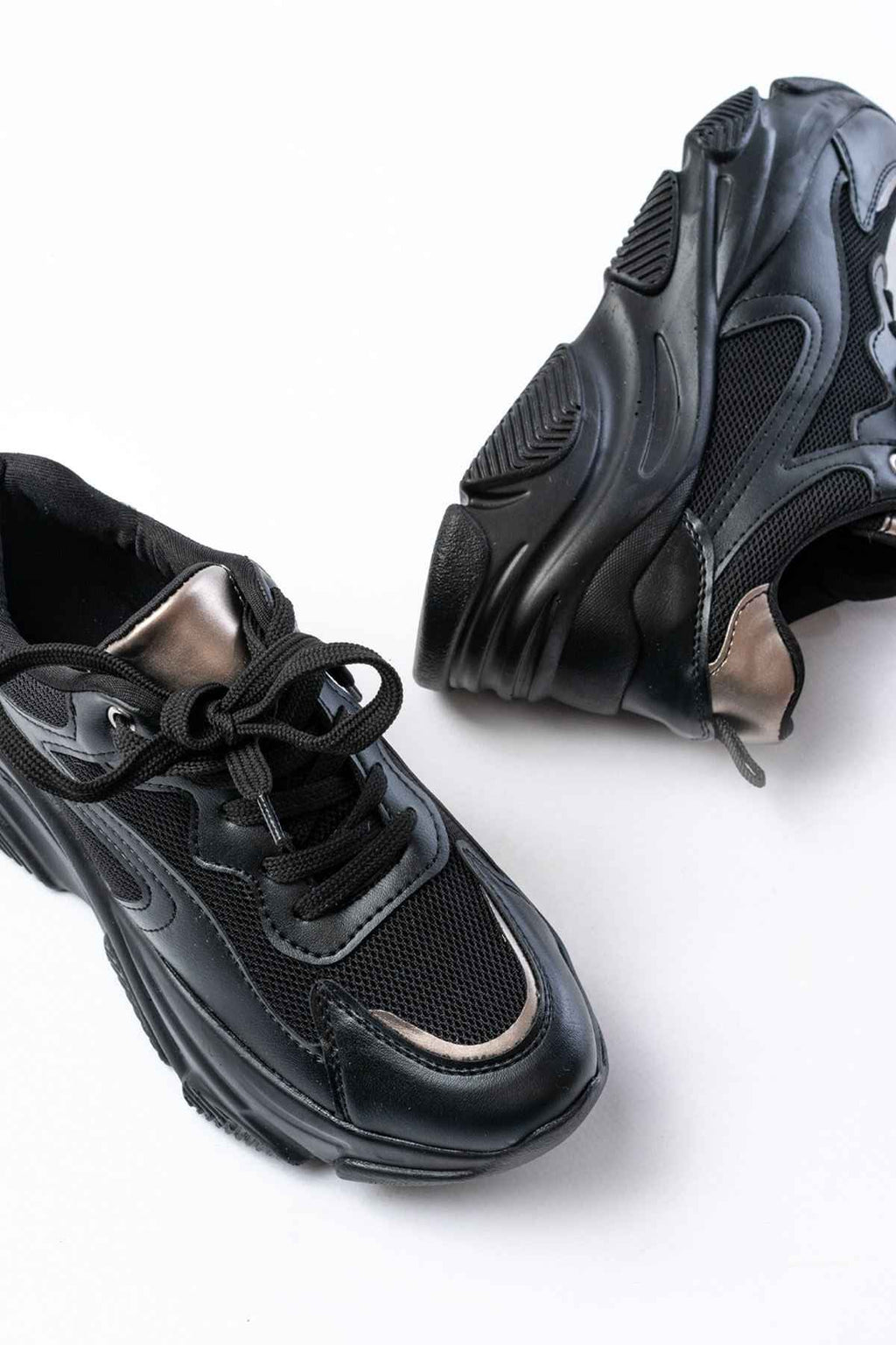 Ayakkabı Aşkı Sp-149 Siyah Platin Bağcıklı Fileli Günlük Spor Ayakkabı