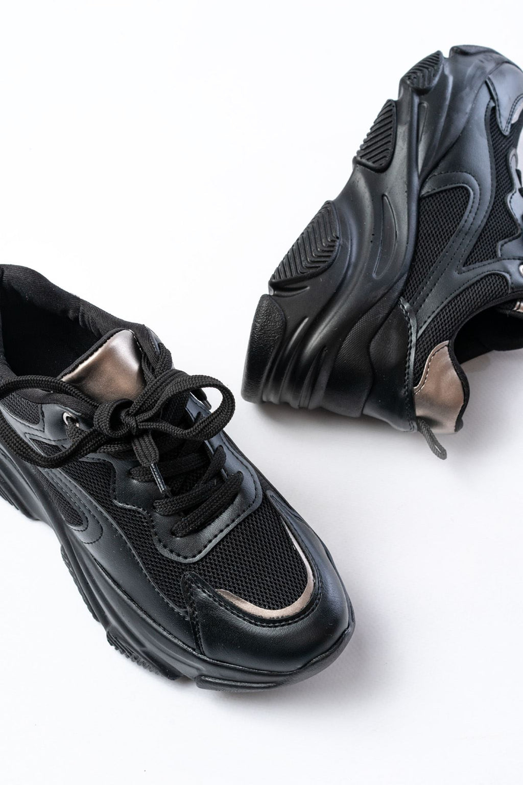Ayakkabı Aşkı Siyah Platin Bağcıklı Fileli Günlük Spor Ayakkabı