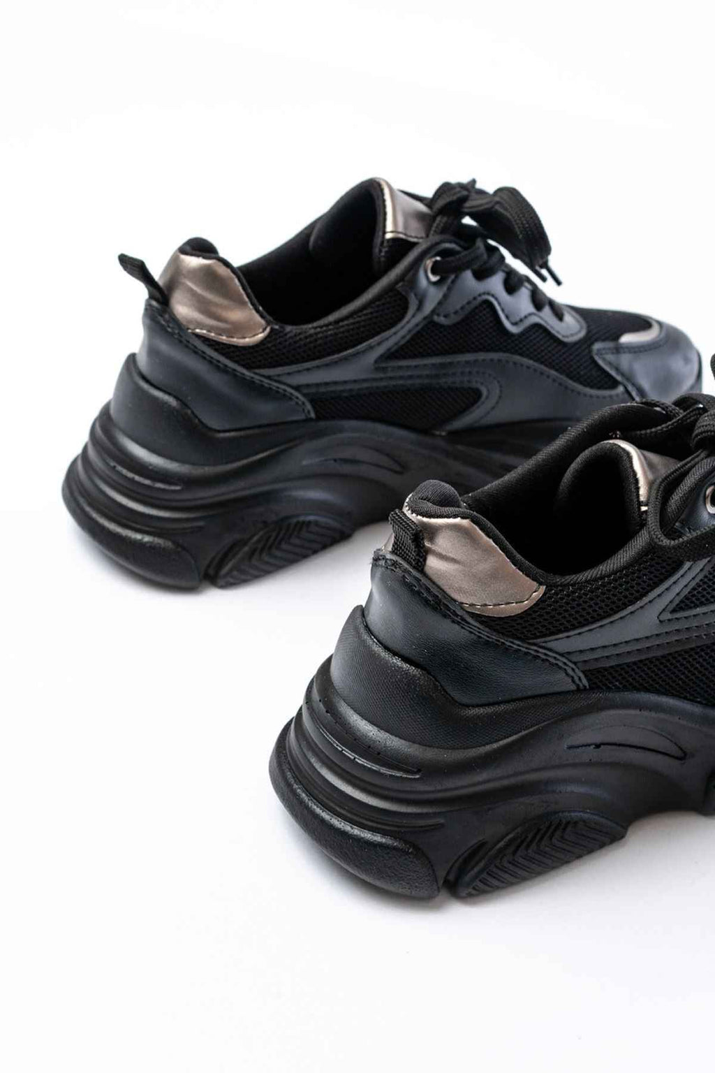 Ayakkabı Aşkı Sp-149 Siyah Platin Bağcıklı Fileli Günlük Spor Ayakkabı