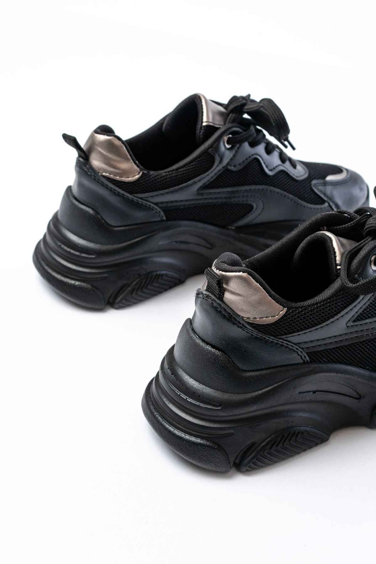 Ayakkabı Aşkı Sp-149 Siyah Platin Bağcıklı Fileli Günlük Spor Ayakkabı