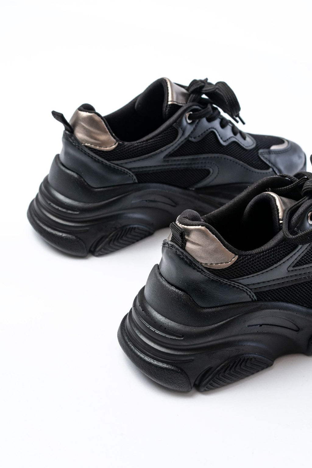 Ayakkabı Aşkı Siyah Platin Bağcıklı Fileli Günlük Spor Ayakkabı