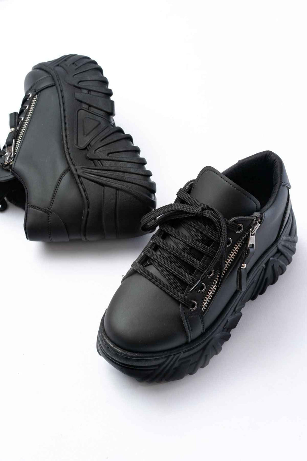 Ayakkabı Aşkı Sp-156 Siyah Bağcıklı Fermuarlı Yüksek Taban Günlük Spor Ayakkabı