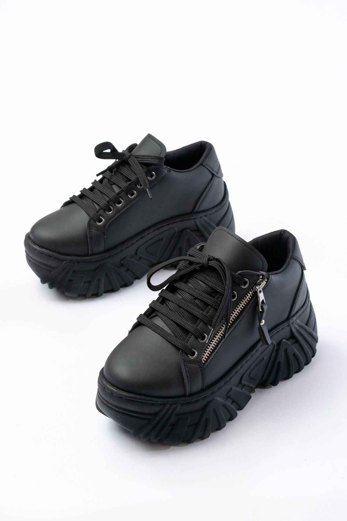 Ayakkabı Aşkı Sp-156 Siyah Bağcıklı Fermuarlı Yüksek Taban Günlük Spor Ayakkabı