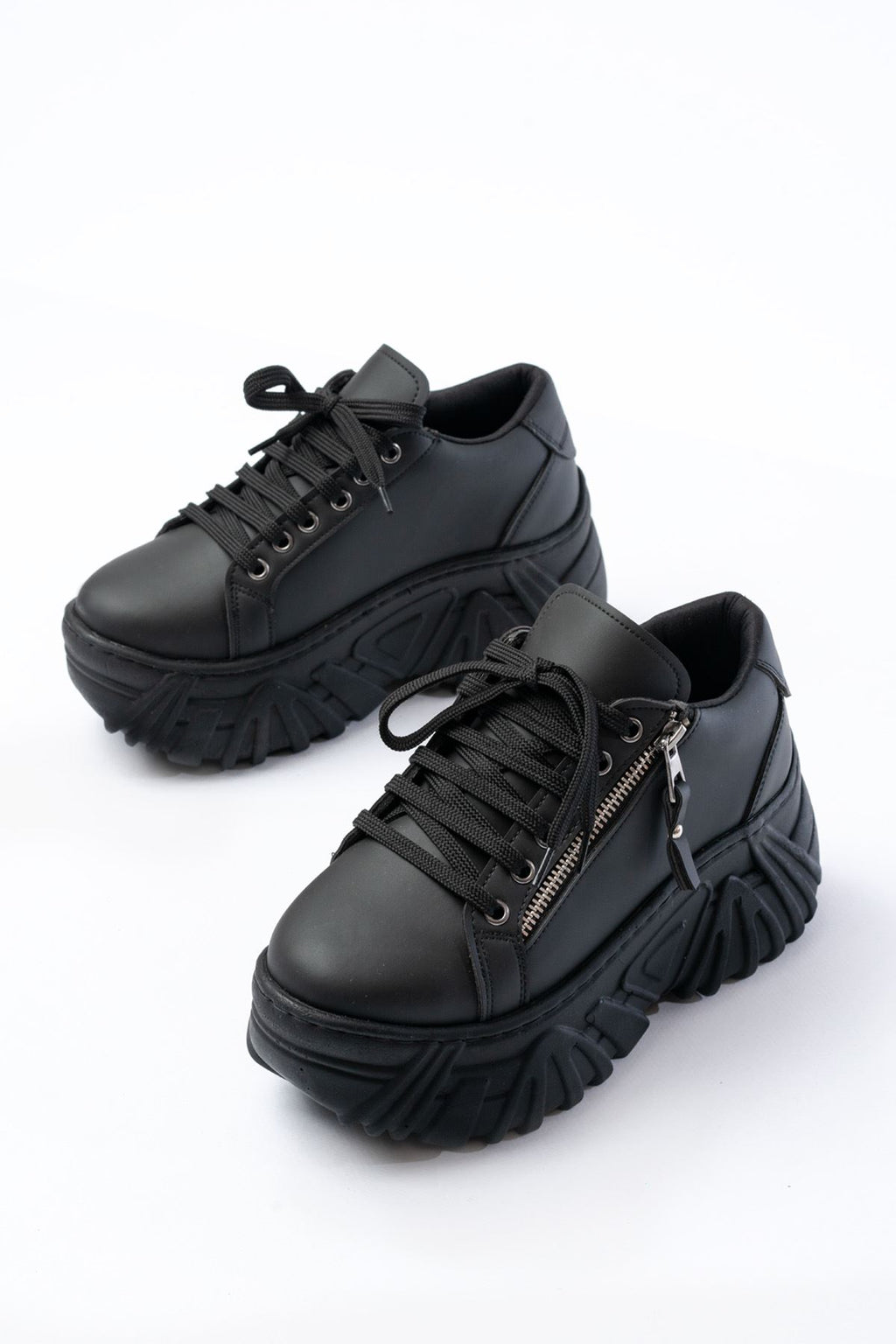 Ayakkabı Aşkı Siyah Bağcıklı Fermuarlı Yüksek Taban Günlük Spor Ayakkabı - Ayakkabı Aşkı