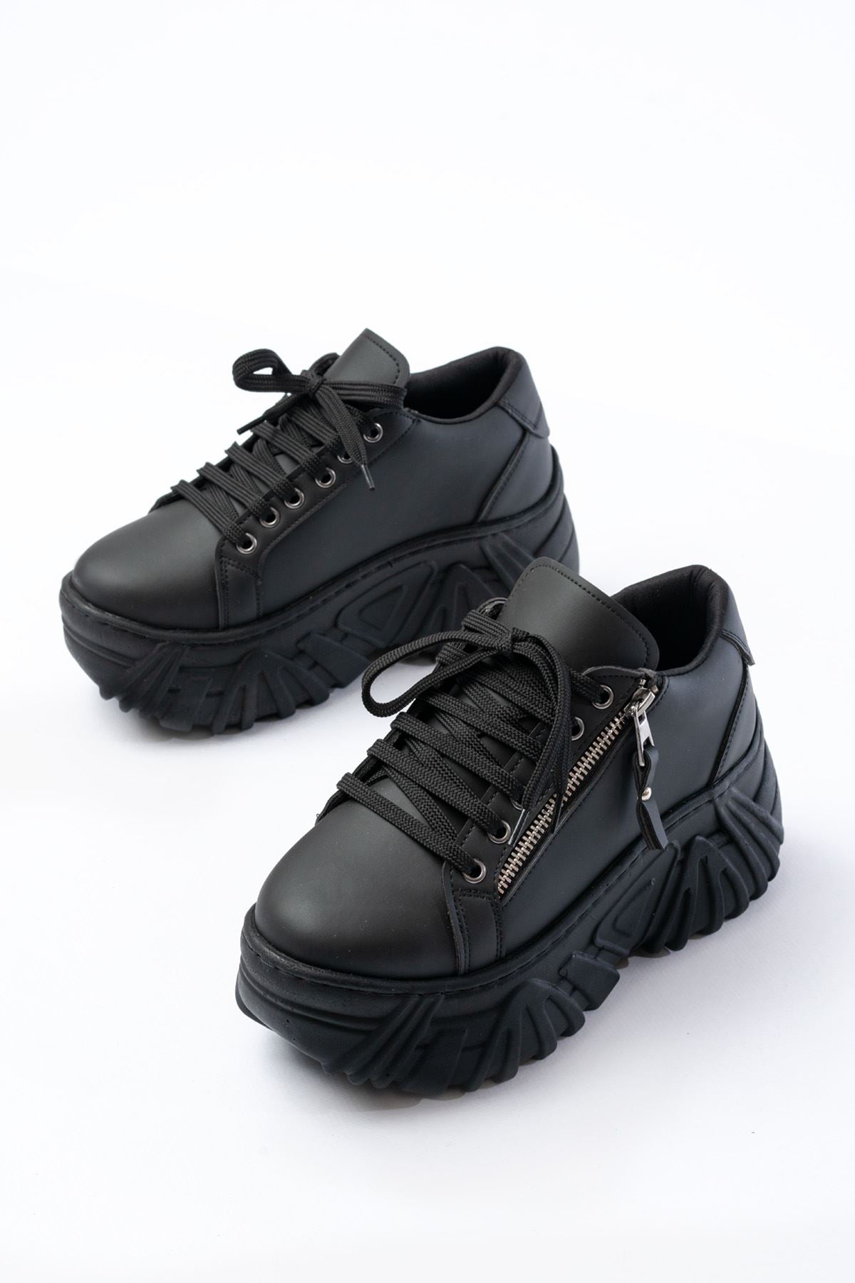 Ayakkabı Aşkı Siyah Bağcıklı Fermuarlı Yüksek Taban Günlük Spor Ayakkabı - Ayakkabı Aşkı
