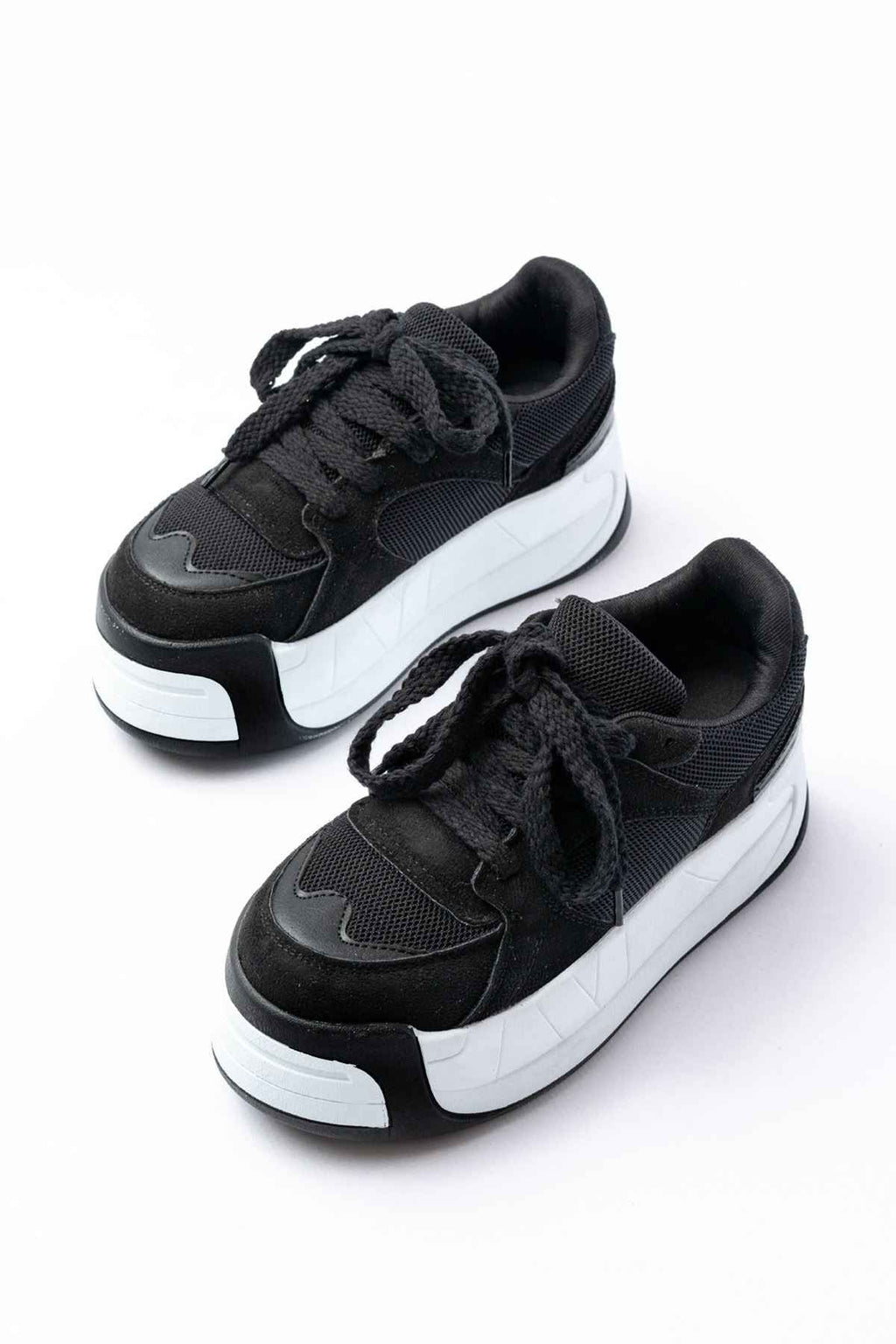 Ayakkabı Aşkı Sp-190 Siyah Garni Bağcıklı Fileli Yüksek Taban Günlük Spor Ayakkabı