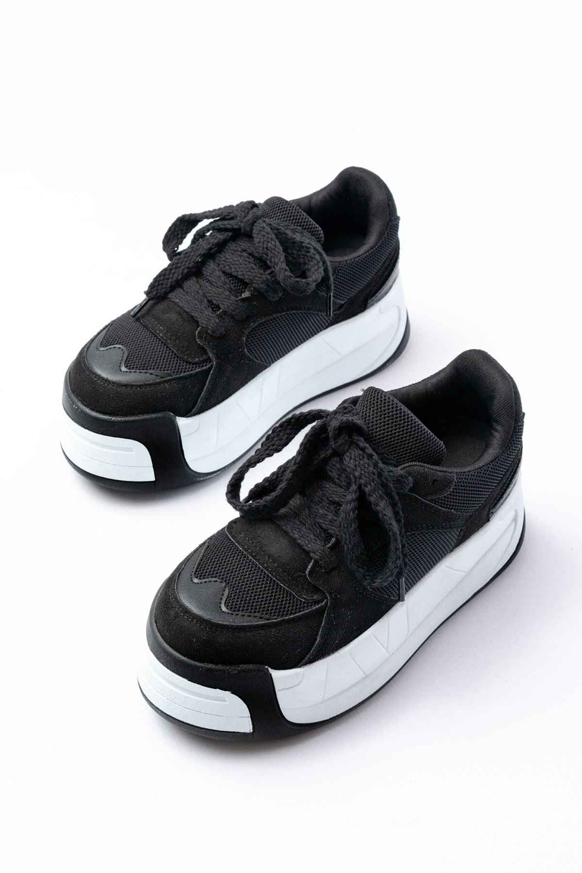 Ayakkabı Aşkı Sp-190 Siyah Garni Bağcıklı Fileli Yüksek Taban Günlük Spor Ayakkabı