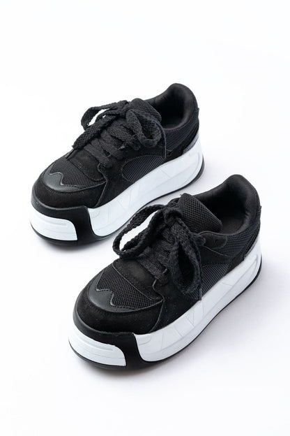 Ayakkabı Aşkı Siyah Garni Bağcıklı Fileli Yüksek Taban Günlük Spor Ayakkabı