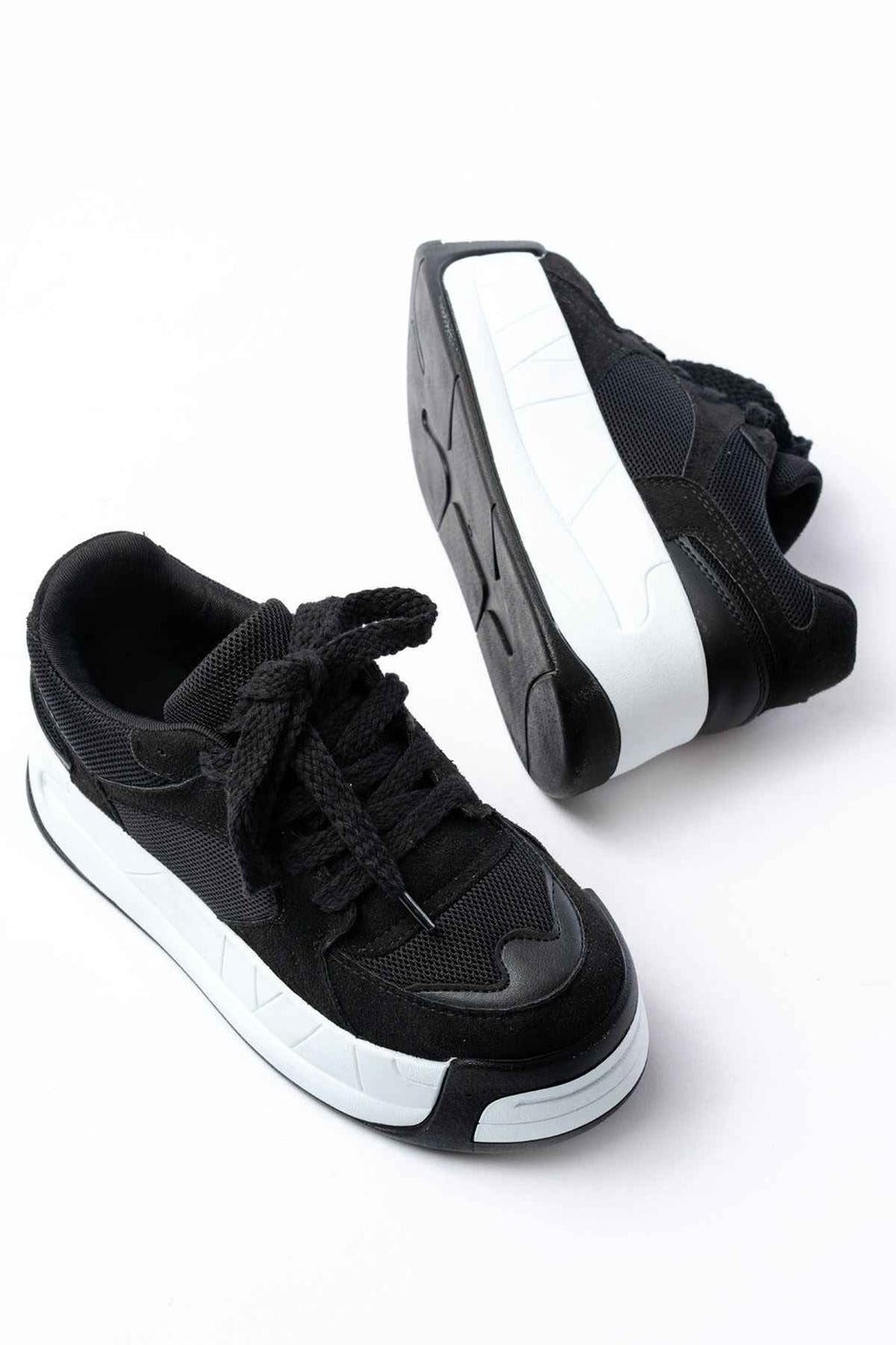 Ayakkabı Aşkı Sp-190 Siyah Garni Bağcıklı Fileli Yüksek Taban Günlük Spor Ayakkabı
