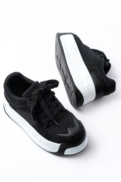 Ayakkabı Aşkı Siyah Garni Bağcıklı Fileli Yüksek Taban Günlük Spor Ayakkabı