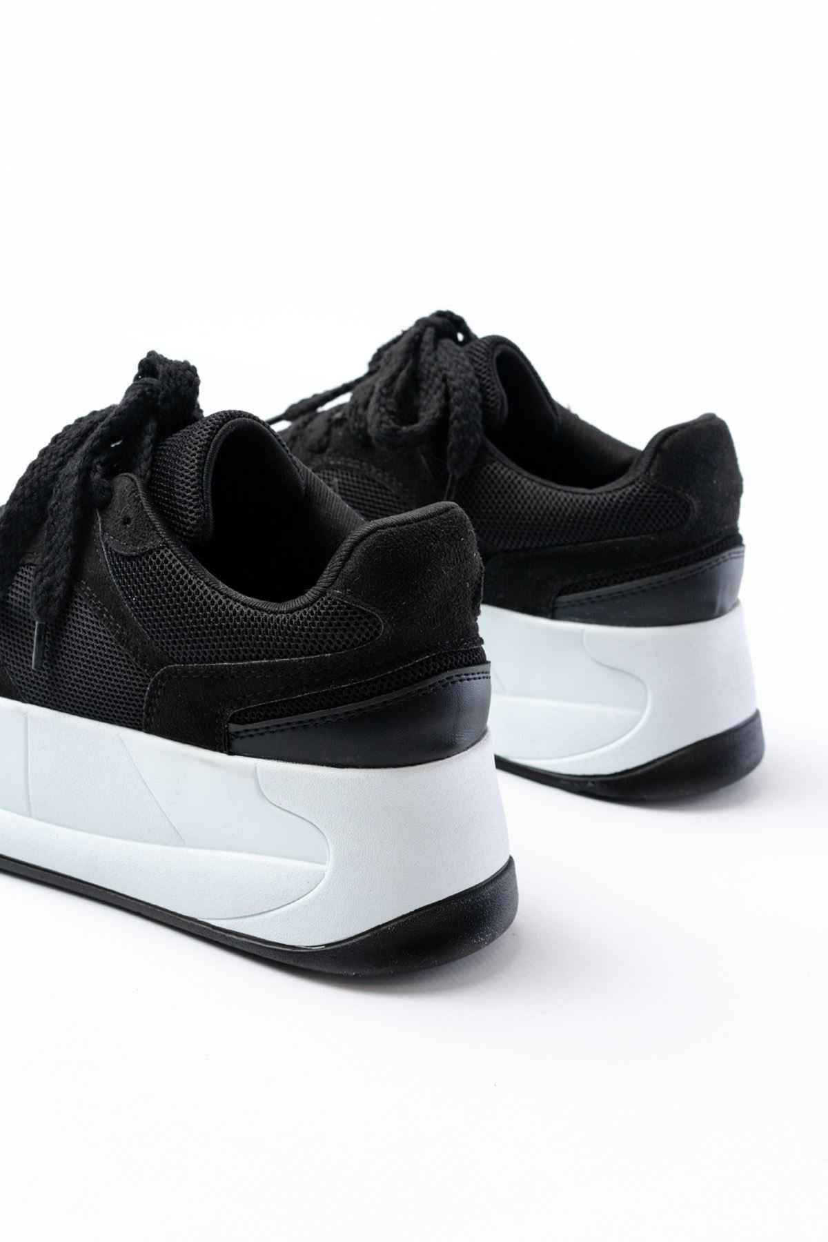 Ayakkabı Aşkı Sp-190 Siyah Garni Bağcıklı Fileli Yüksek Taban Günlük Spor Ayakkabı