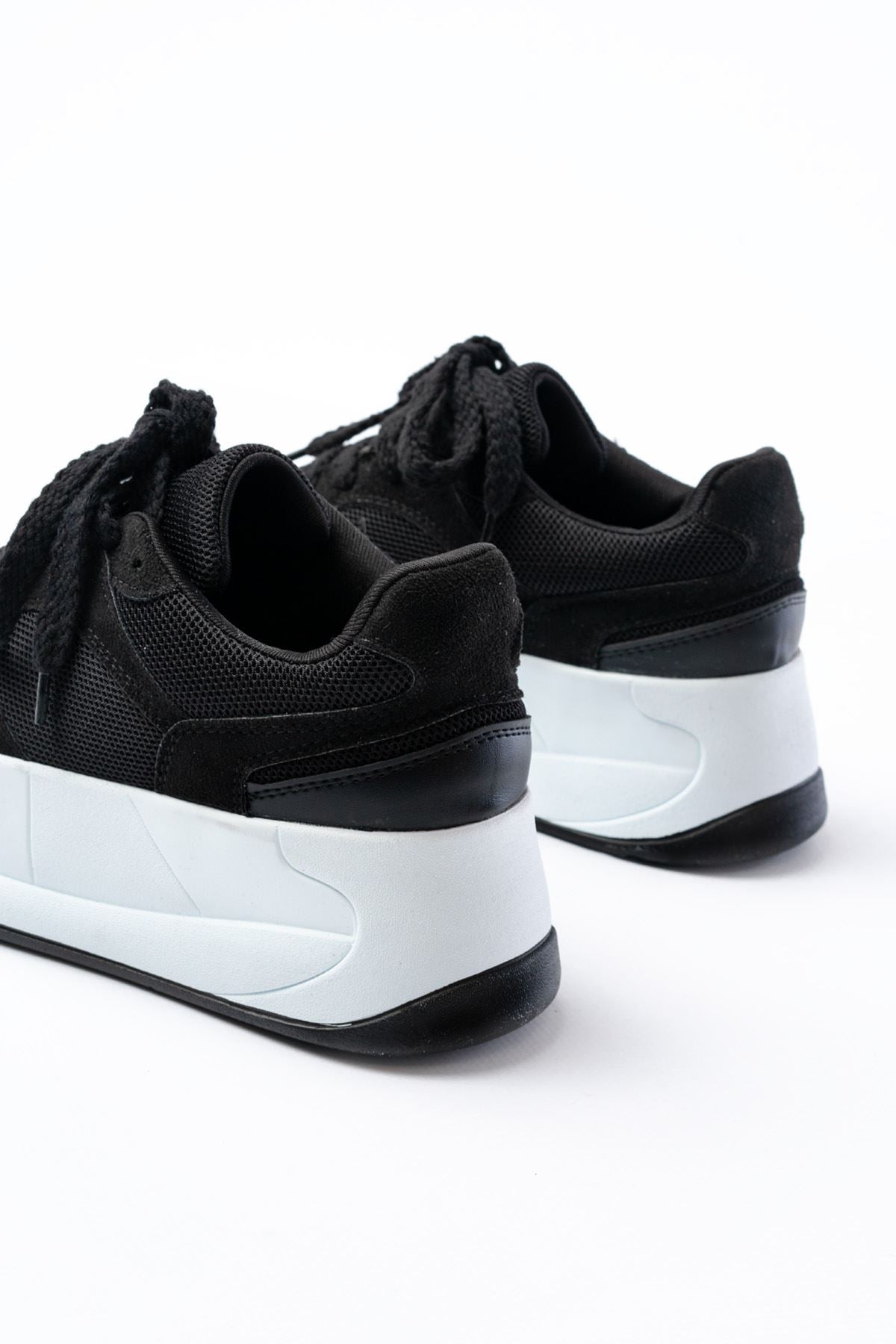 Ayakkabı Aşkı Siyah Garni Bağcıklı Fileli Yüksek Taban Günlük Spor Ayakkabı