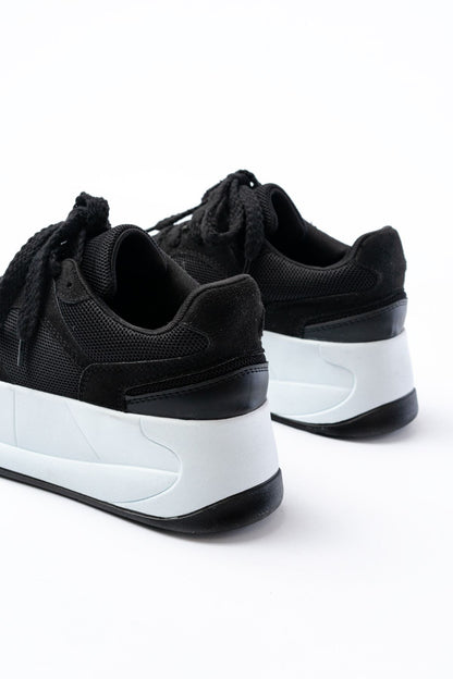 Ayakkabı Aşkı Siyah Garni Bağcıklı Fileli Yüksek Taban Günlük Spor Ayakkabı