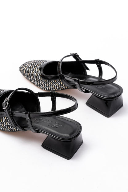 Ayakkabı Aşkı 72 Siyah Desenli Arkası Açık Günlük Kadın Sandalet