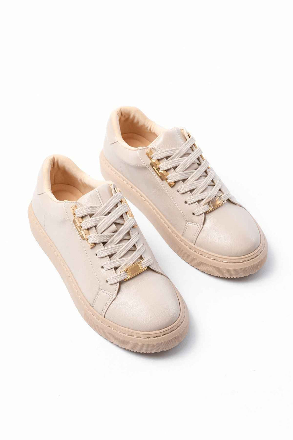 Ayakkabı Aşkı P-910 Bej Bağcıklı Taban Dikişli Günlük Kadın Spor