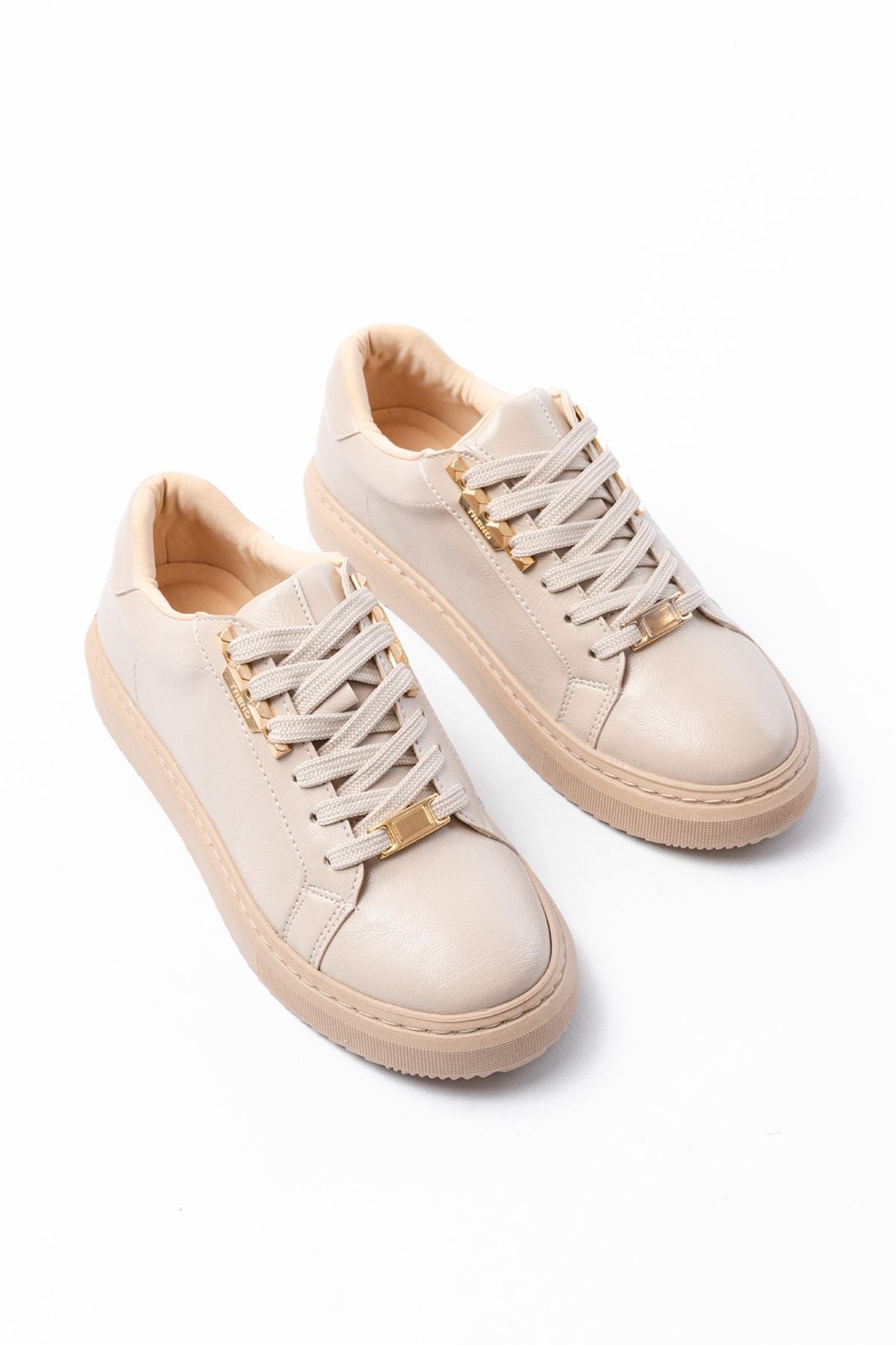 Ayakkabı Aşkı Bej Bağcıklı Taban Dikişli Günlük Kadın Spor - Ayakkabı Aşkı