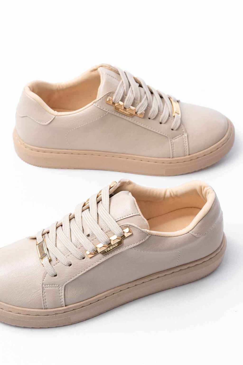 Ayakkabı Aşkı P-910 Bej Bağcıklı Taban Dikişli Günlük Kadın Spor