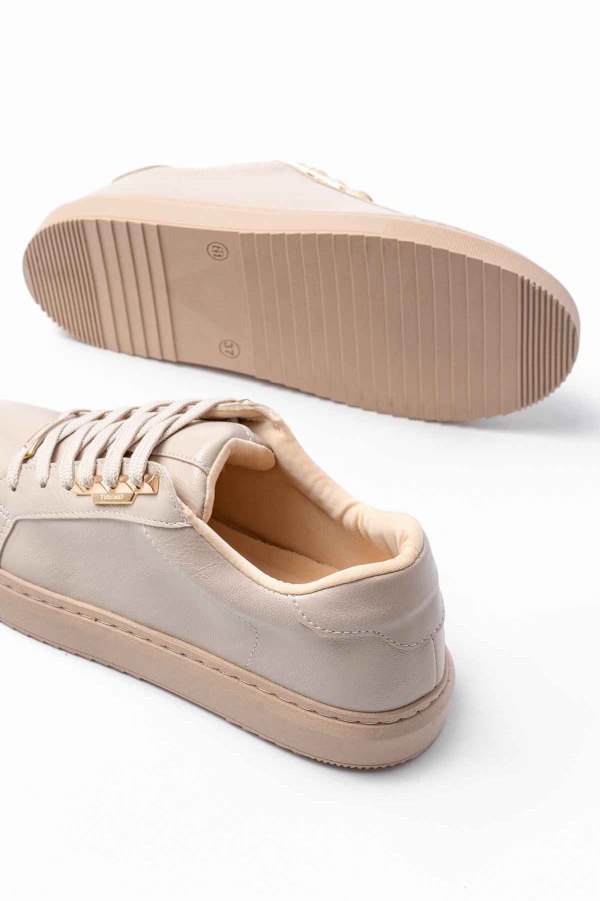 Ayakkabı Aşkı P-910 Bej Bağcıklı Taban Dikişli Günlük Kadın Spor