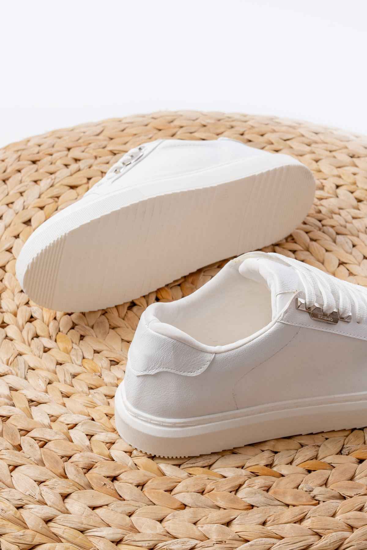 Ayakkabı Aşkı P-910 Beyaz Bağcıklı Taban Dikişli Günlük Kadın Spor