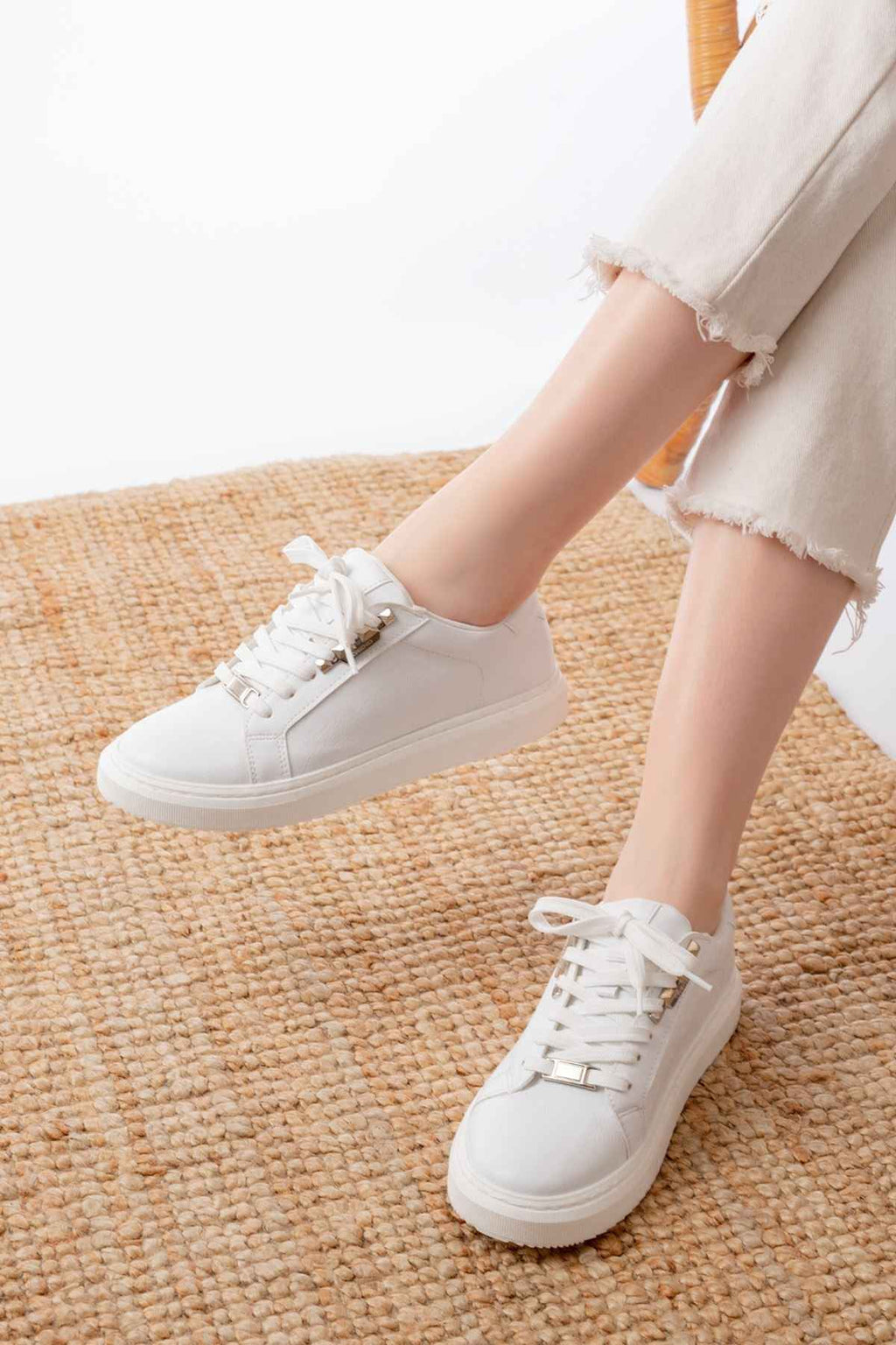 Ayakkabı Aşkı P-910 Beyaz Bağcıklı Taban Dikişli Günlük Kadın Spor