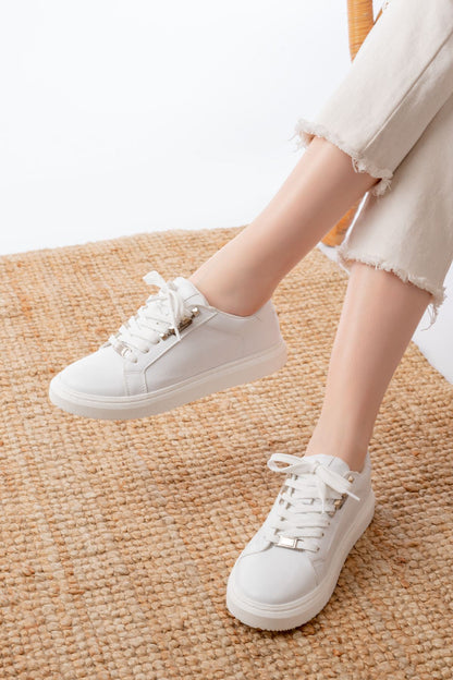 Ayakkabı Aşkı Beyaz Bağcıklı Taban Dikişli Günlük Kadın Spor