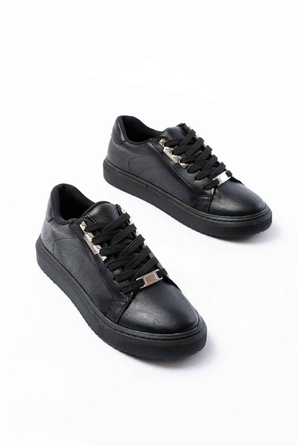 Ayakkabı Aşkı P-910 Siyah Bağcıklı Taban Dikişli Günlük Kadın Spor