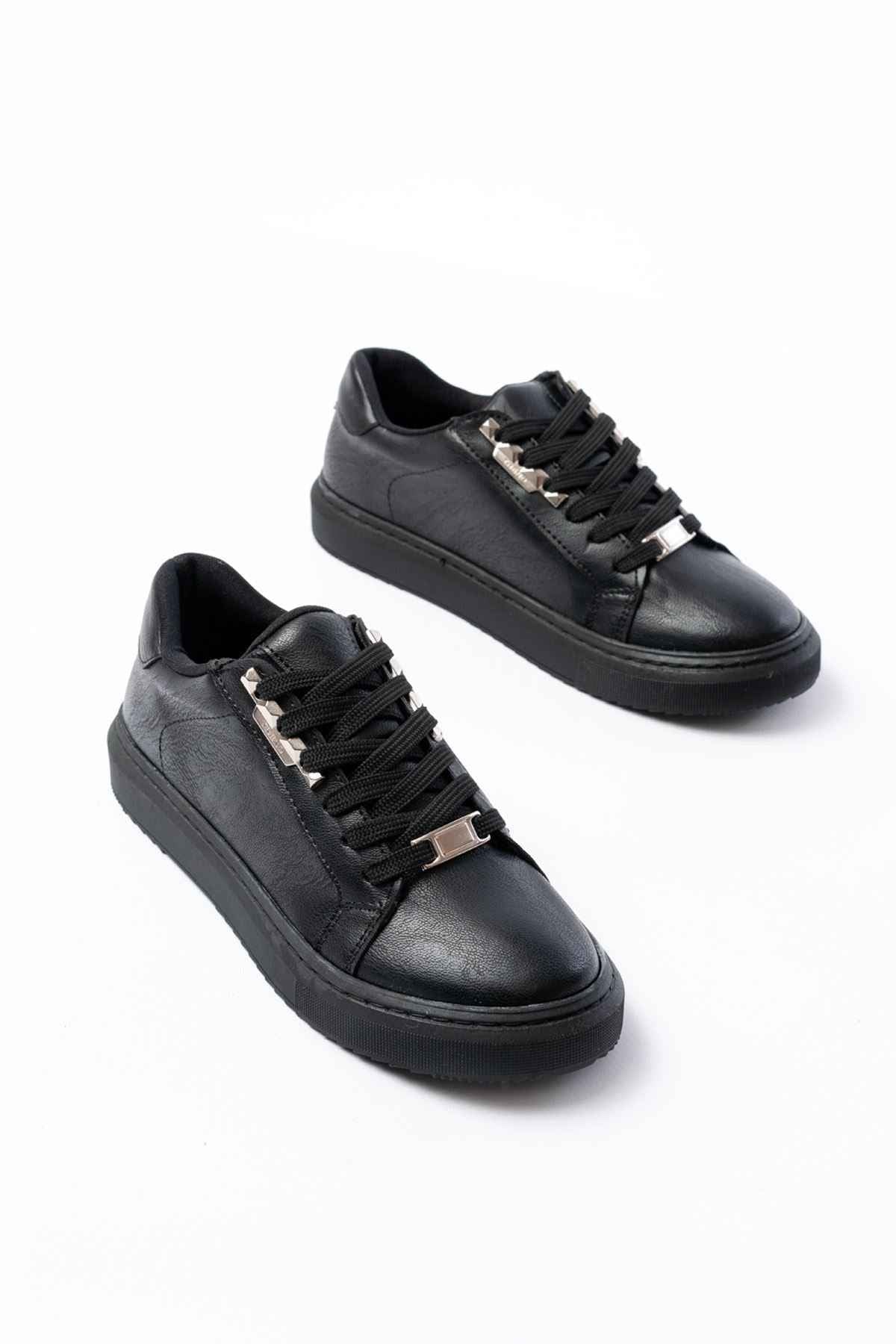 Ayakkabı Aşkı P-910 Siyah Bağcıklı Taban Dikişli Günlük Kadın Spor