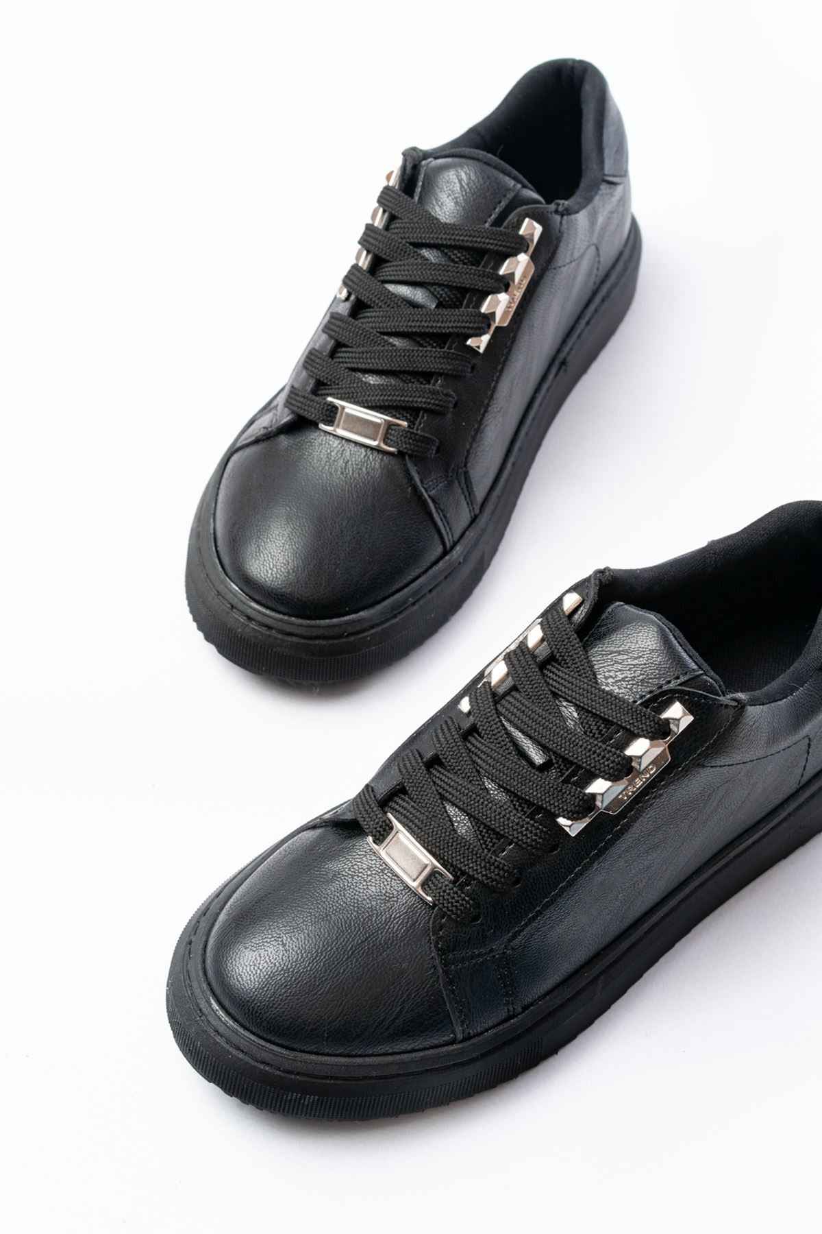 Ayakkabı Aşkı P-910 Siyah Bağcıklı Taban Dikişli Günlük Kadın Spor