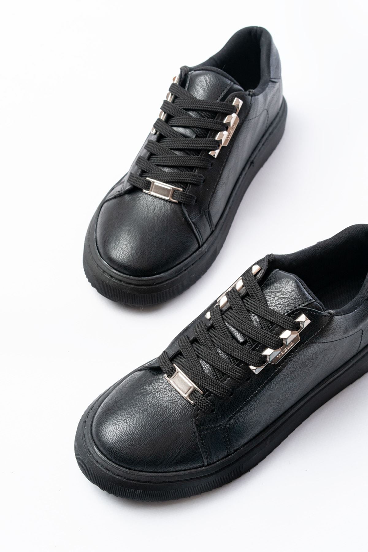 Ayakkabı Aşkı Siyah Bağcıklı Taban Dikişli Günlük Kadın Spor