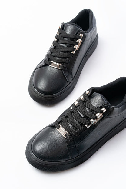 Ayakkabı Aşkı Siyah Bağcıklı Taban Dikişli Günlük Kadın Spor