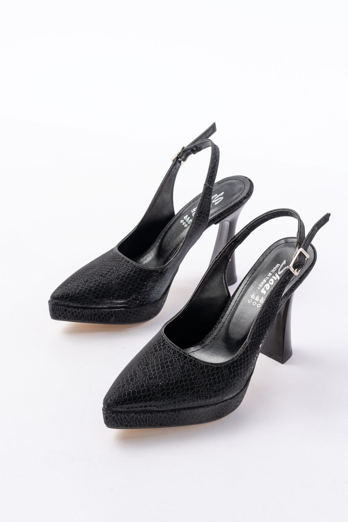 Ayakkabı Aşkı Siyah Günlük Arkası Açık Yılan Desenli Topuklu Bayan Ayakkabı