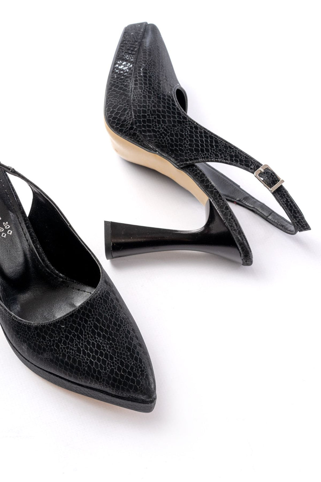 Ayakkabı Aşkı Siyah Günlük Arkası Açık Yılan Desenli Topuklu Bayan Ayakkabı