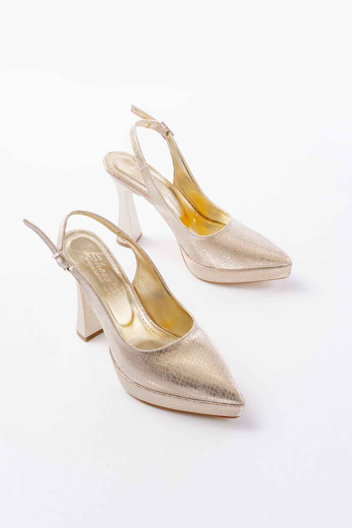 Ayakkabı Aşkı B-2101 Gold Günlük Arkası Açık Yılan Desenli Topuklu Bayan Ayakkabı