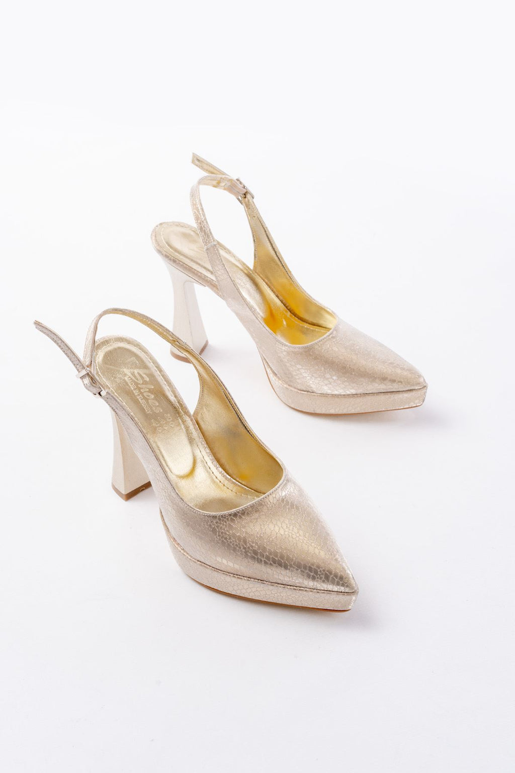 Ayakkabı Aşkı Gold Günlük Arkası Açık Yılan Desenli Topuklu Bayan Ayakkabı - Ayakkabı Aşkı