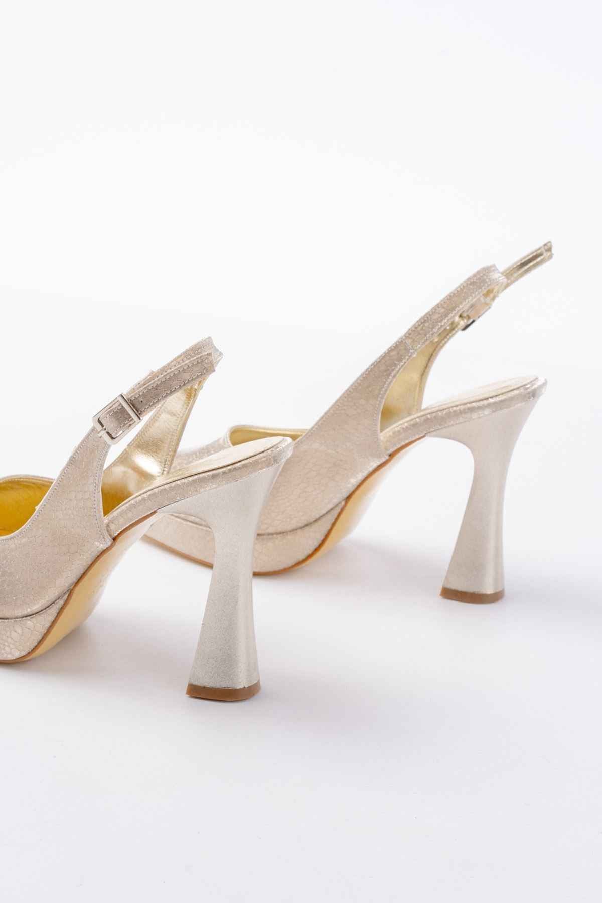 Ayakkabı Aşkı B-2101 Gold Günlük Arkası Açık Yılan Desenli Topuklu Bayan Ayakkabı