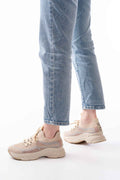 Ayakkabı Aşkı 3001  Bej Bağcıklı Fileli Günlük Spor Ayakkabı