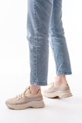 Ayakkabı Aşkı 3001 Bej Bağcıklı Fileli Günlük Spor Ayakkabı - Ayakkabı Aşkı