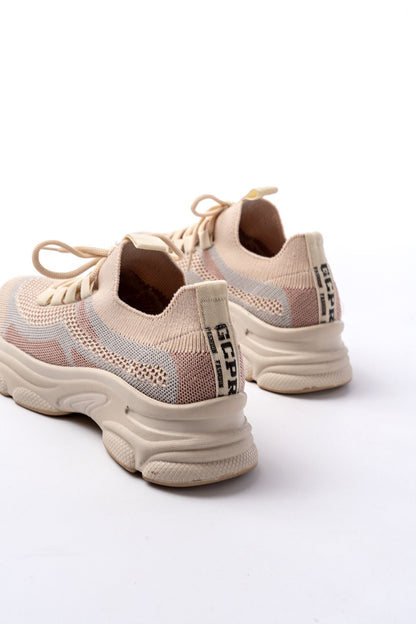 Ayakkabı Aşkı Bej Bağcıklı Fileli Günlük Spor Ayakkabı