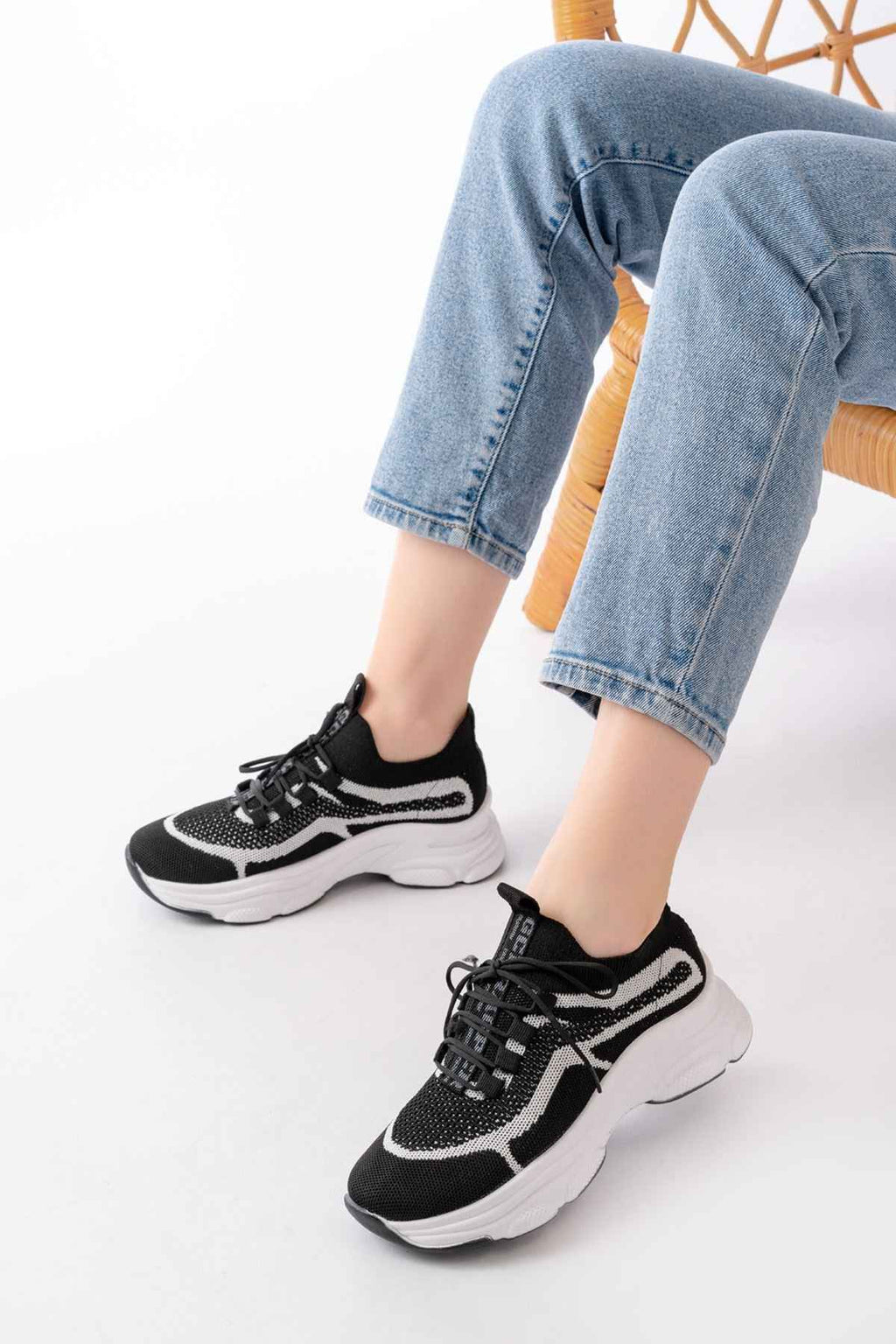 Ayakkabı Aşkı 3001  Siyah Bağcıklı Fileli Günlük Spor Ayakkabı