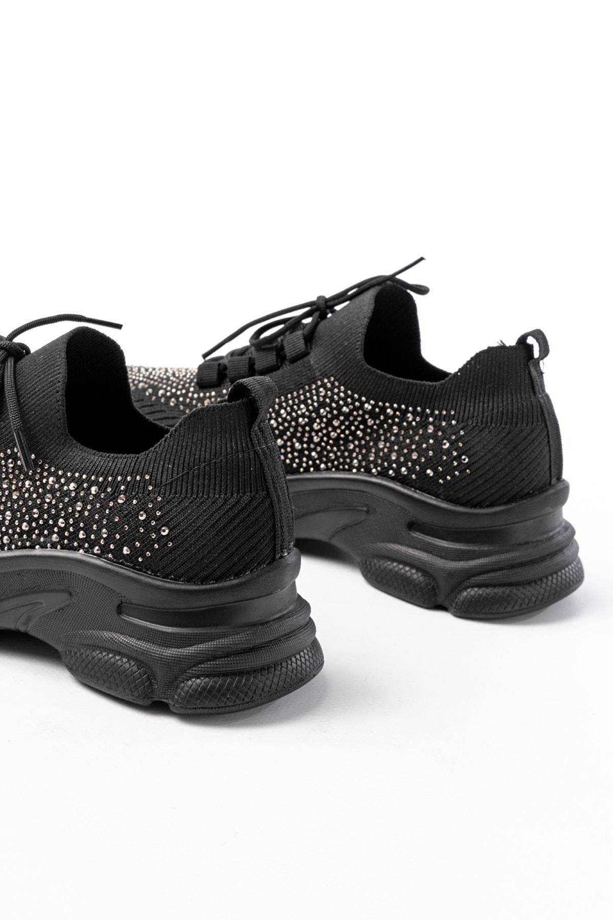 Ayakkabı Aşkı Siyah Bağcıklı Fileli Taş Aksesuarlı Günlük Spor Ayakkabı