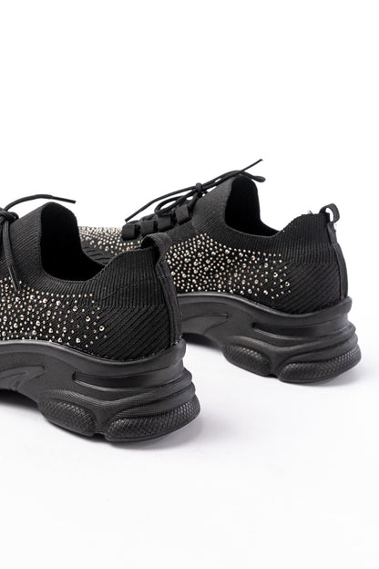 Ayakkabı Aşkı Siyah Bağcıklı Fileli Taş Aksesuarlı Günlük Spor Ayakkabı