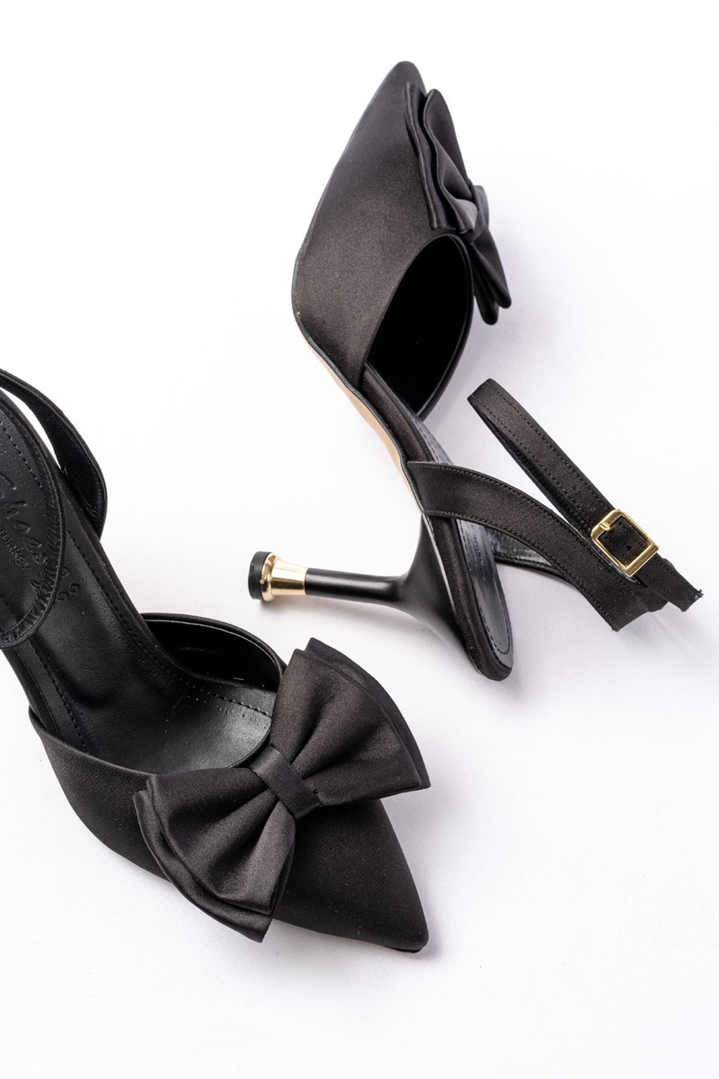 Ayakkabı Aşkı İNF-4505 Siyah Saten Günlük Arkası Açık Kurdele detaylı Topuklu Bayan Ayakkabı - Ayakkabı Aşkı