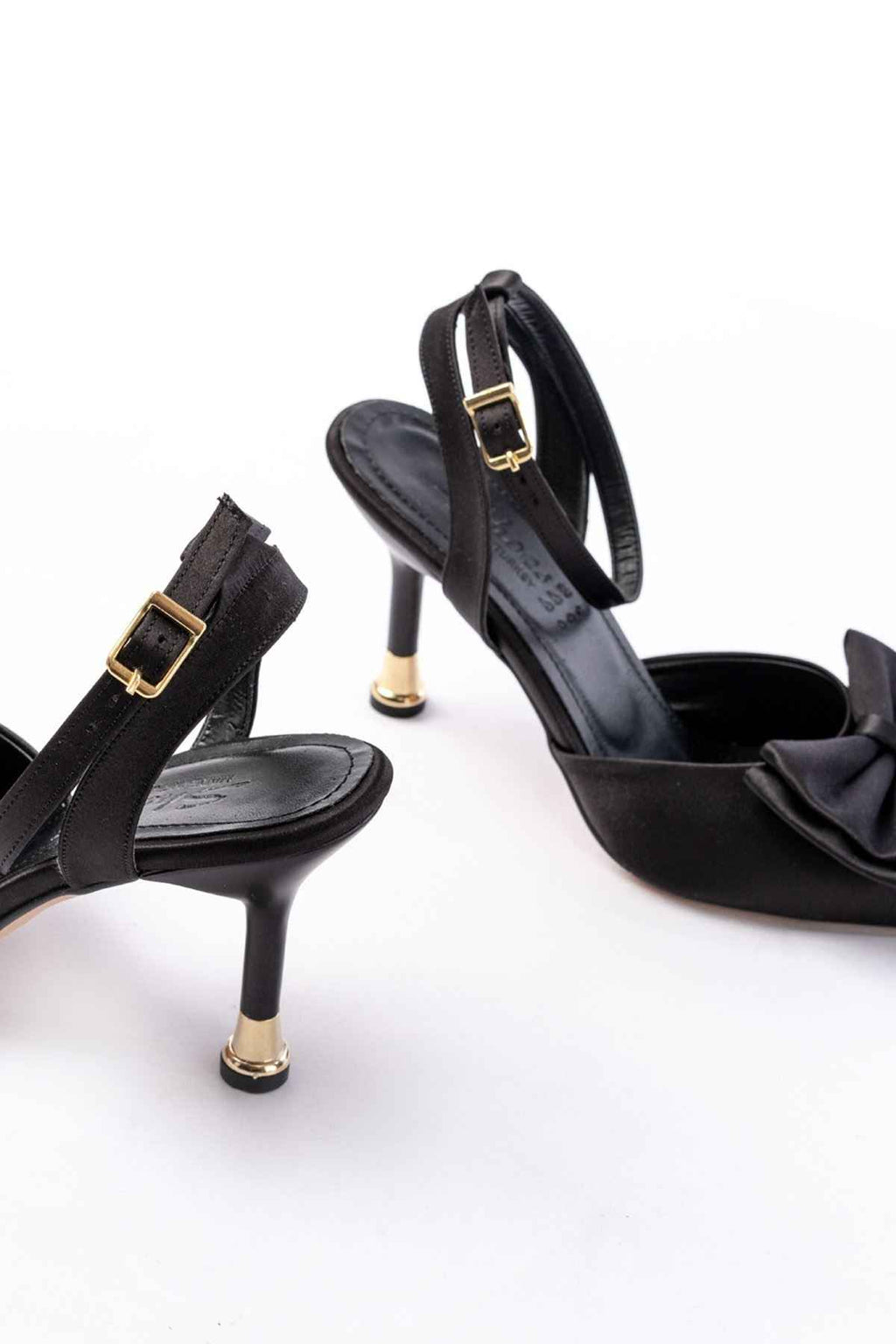 Ayakkabı Aşkı Inf-4505 Siyah Saten Günlük Arkası Açık Kurdele Detaylı Topuklu Bayan Ayakkabı