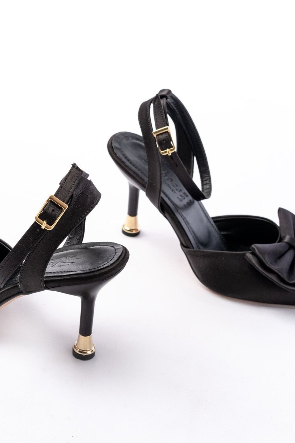 Ayakkabı Aşkı İNF-4505 Siyah Saten Günlük Arkası Açık Kurdele detaylı Topuklu Bayan Ayakkabı - Ayakkabı Aşkı