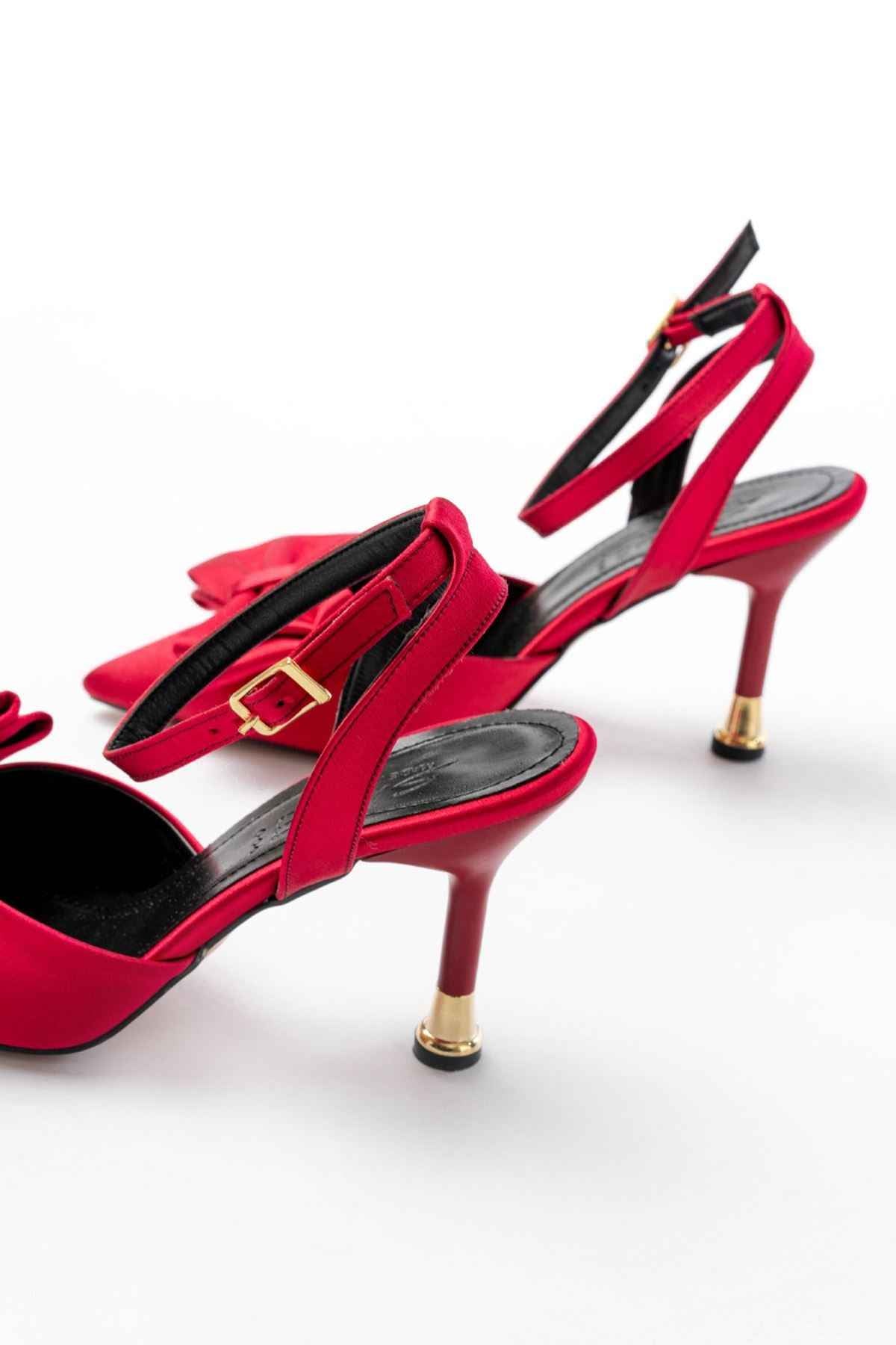 Ayakkabı Aşkı Inf-4505 Bordo Saten Günlük Arkası Açık Kurdele Detaylı Topuklu Bayan Ayakkabı