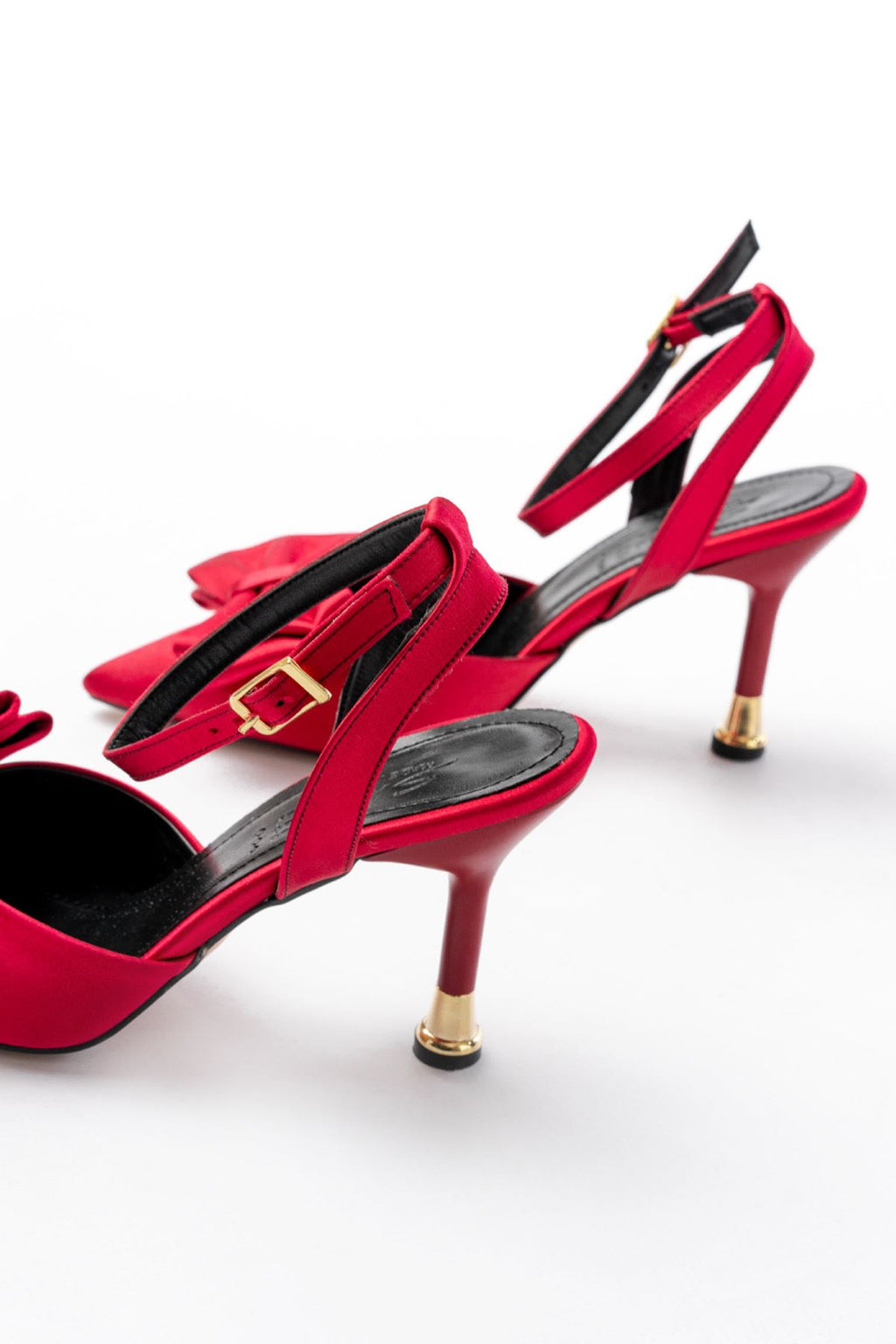 Ayakkabı Aşkı İNF-4505 Bordo Saten Günlük Arkası Açık Kurdele detaylı Topuklu Bayan Ayakkabı - Ayakkabı Aşkı