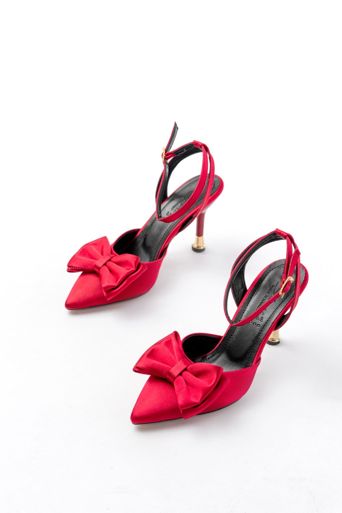 Ayakkabı Aşkı İNF-4505 Bordo Saten Günlük Arkası Açık Kurdele detaylı Topuklu Bayan Ayakkabı